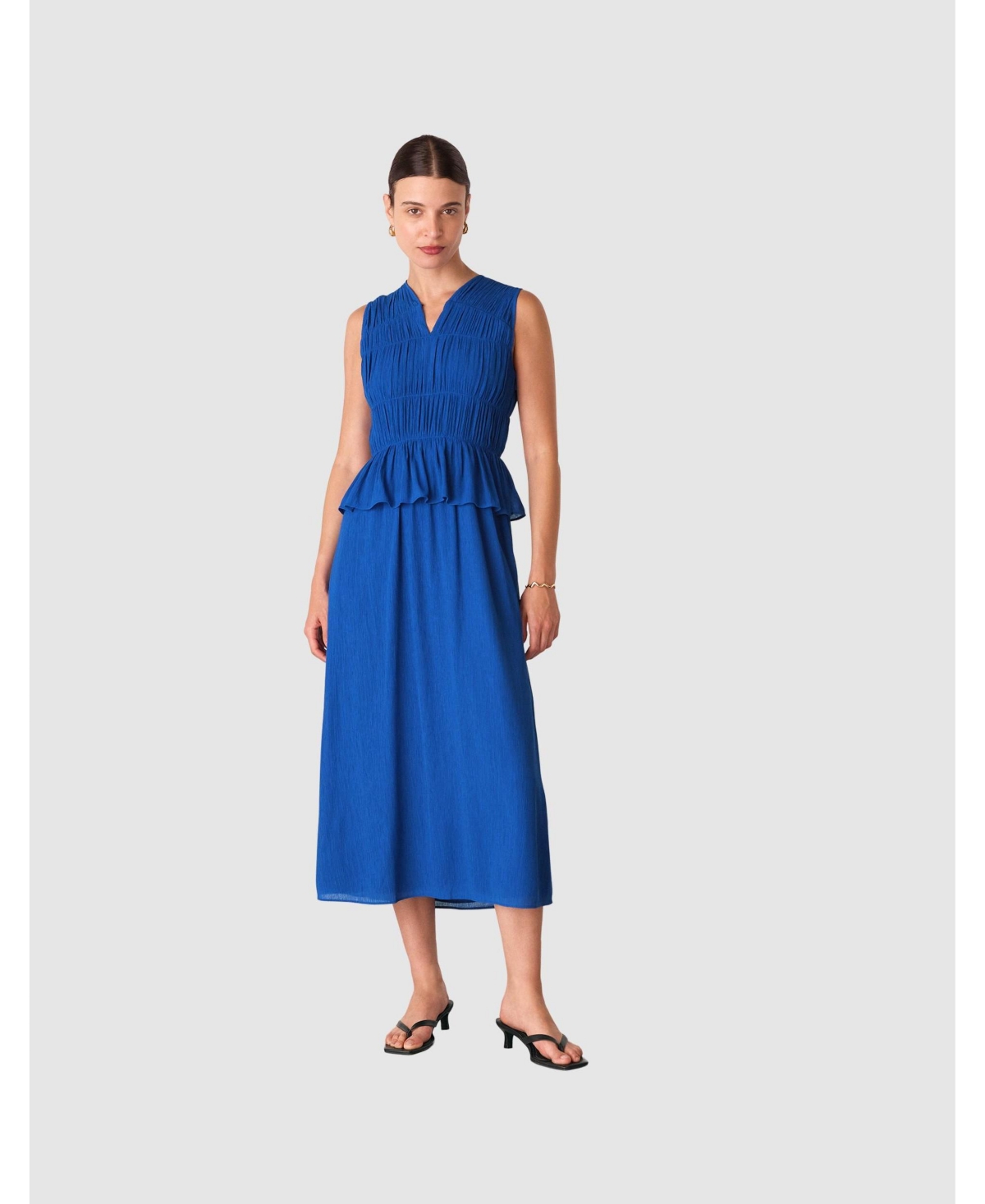 Whistles Women’s Sleeveless Shirred V-Neck Midi Dress – Cobalt blue Whistles Women’s Sleeveless Shirred V-Neck Midi Dress – Cobalt blue