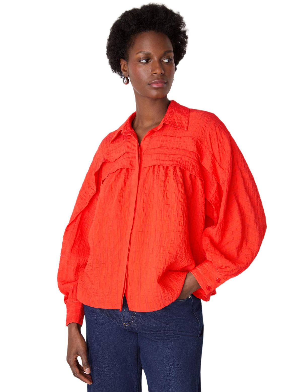 Whistles Women’s Textured Frill Detail Blouse – Red