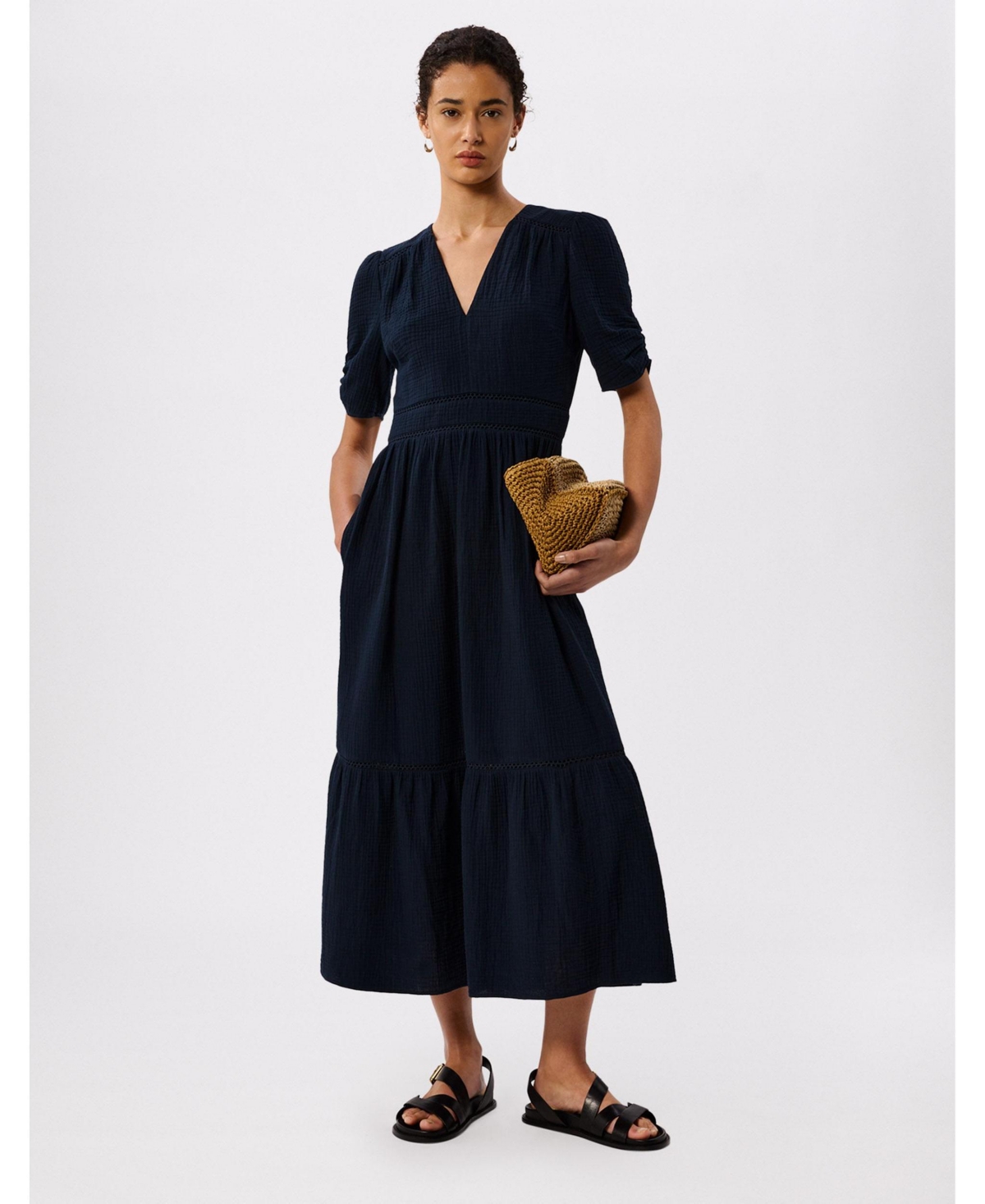 Whistles Women’s Textured Midi Dress – Navy Whistles Women’s Textured Midi Dress – Navy