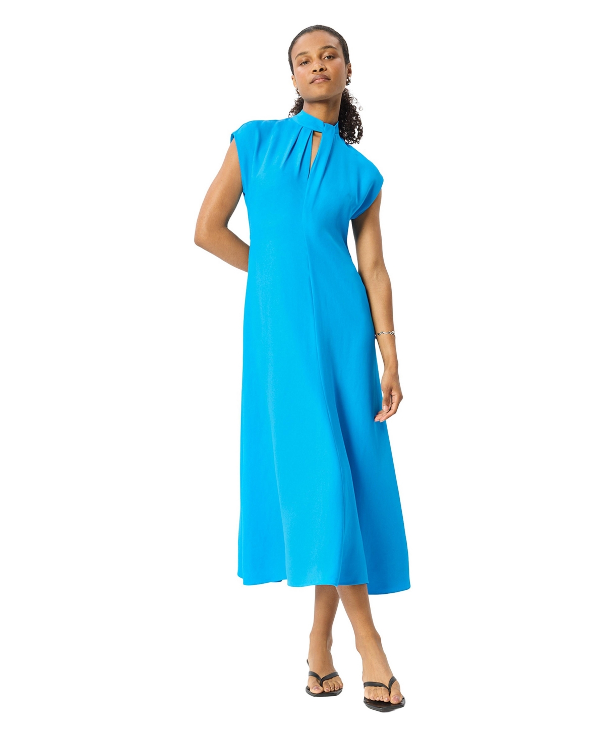 Whistles Women’s Tulip Sleeve Keyhole Neck Midi Dress – Blue