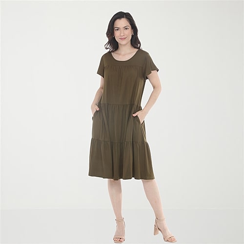 White Mark Ruffle Tiered Womens Scoop Neck Short Sleeve A-Line Dress, Small, Green White Mark Ruffle Tiered Womens Scoop Neck Short Sleeve A-Line Dress, Small, Green