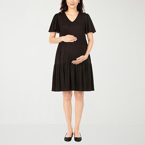White Mark Womens Maternity V Neck Short Sleeve A-Line Dress, 3x, Black