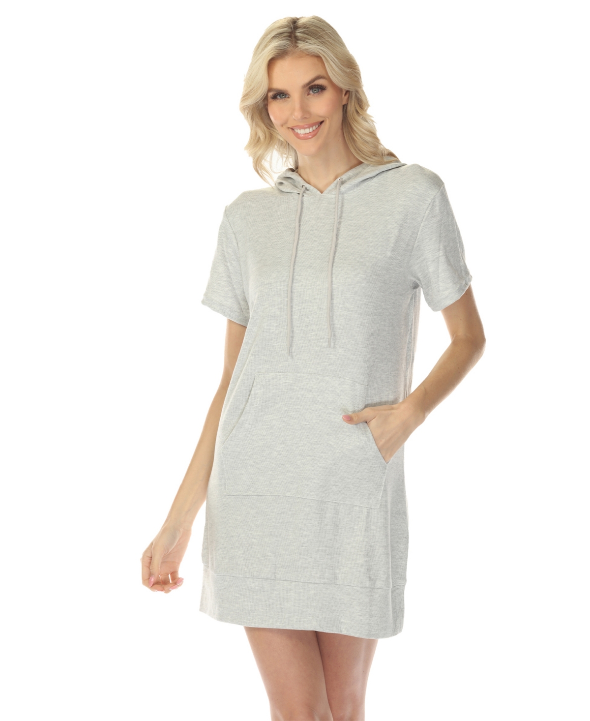 White Mark Women’s Short Sleeve Hoodie Dress – Gray
