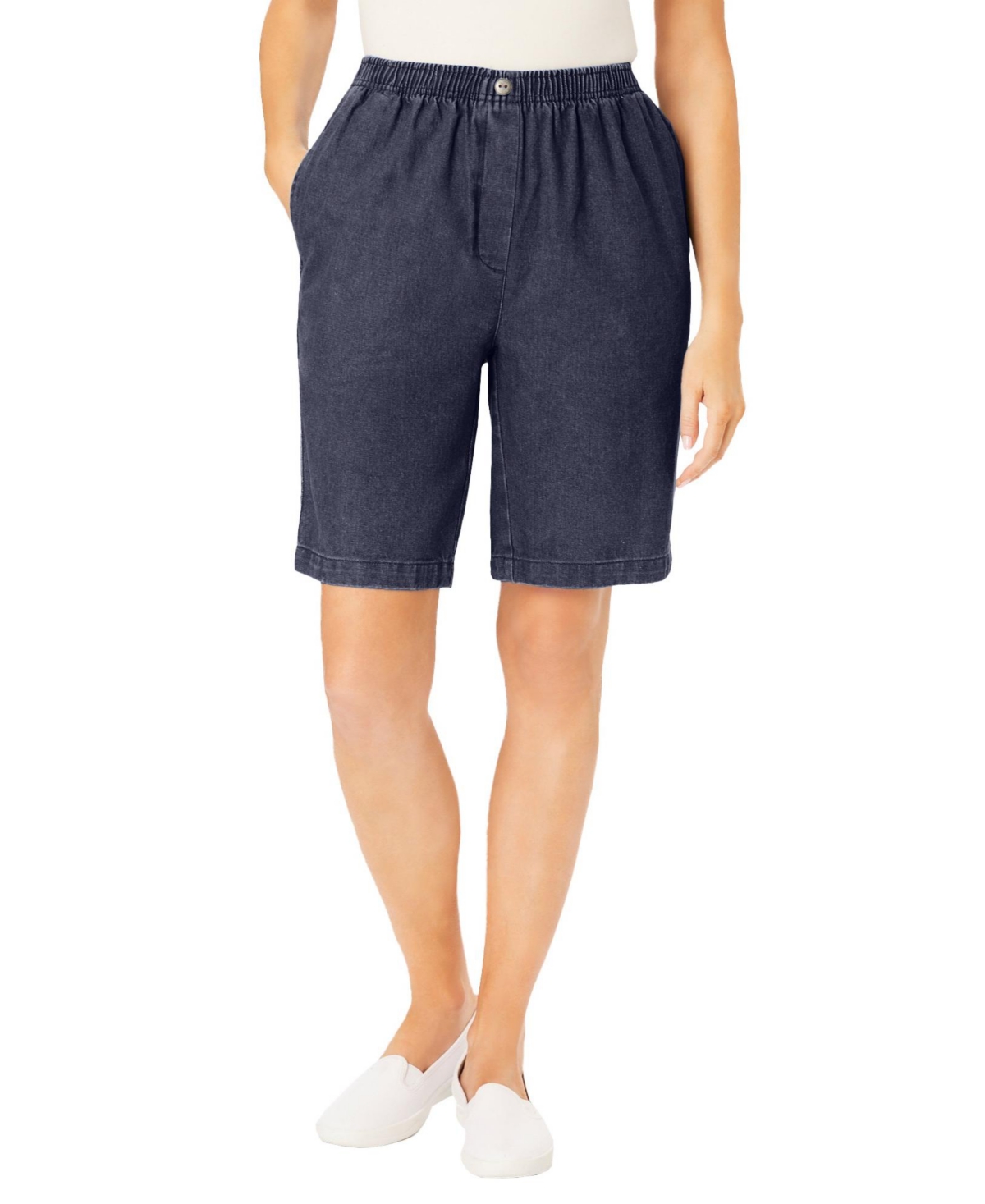 Woman Within Women’s Within 7-Day Elastic-Waist Pull-On Cotton Denim Shorts – Indigo Woman Within Women’s Within 7-Day Elastic-Waist Pull-On Cotton Denim Shorts – Indigo
