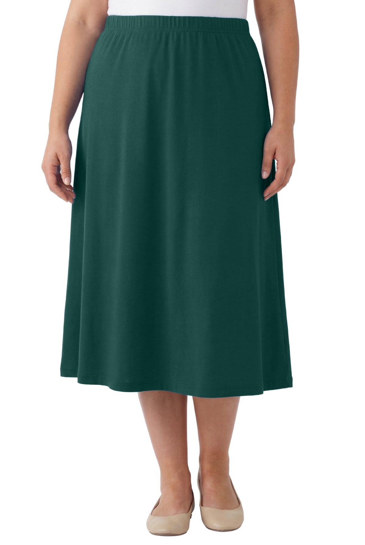 Woman Within Women’s Within 7-Day Knit A-Line Skirt – Emerald green