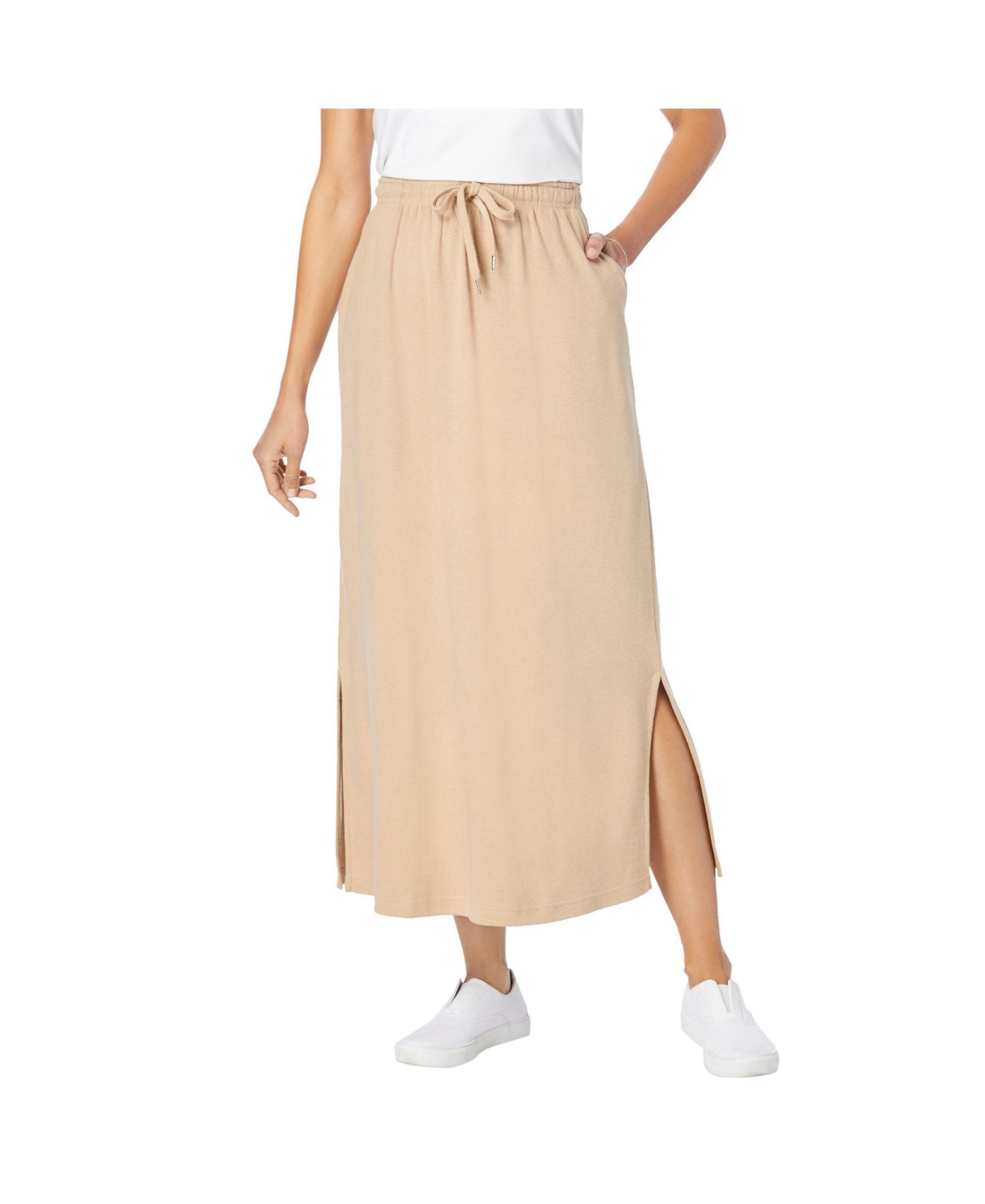 Woman Within Women’s Within Sport Knit Side-Slit Skirt – New khaki Woman Within Women’s Within Sport Knit Side-Slit Skirt – New khaki
