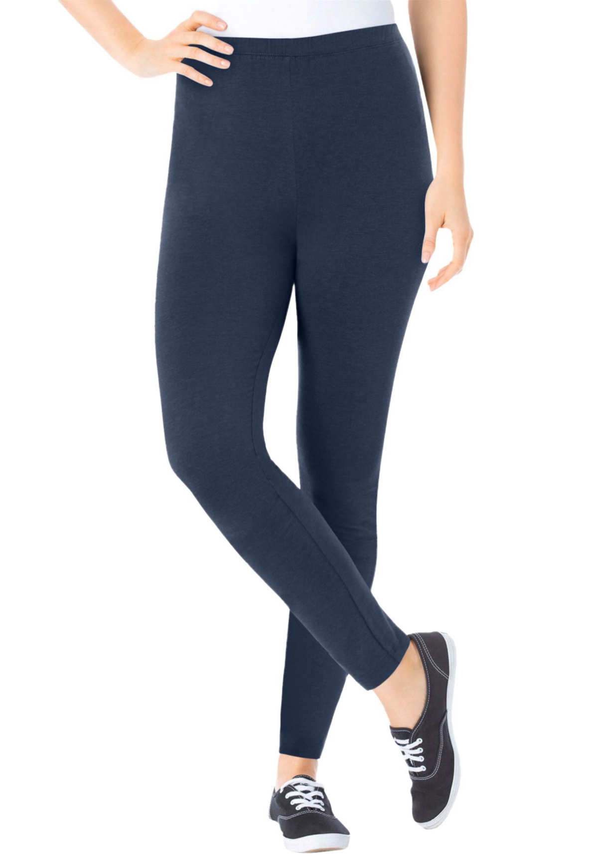 Woman Within Women’s Within Stretch-Cotton Knit Pull-On Leggings – Heather navy Woman Within Women’s Within Stretch-Cotton Knit Pull-On Leggings – Heather navy