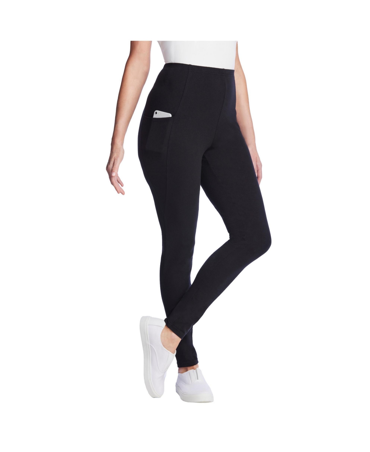 Woman Within Women’s Within Stretch-Cotton Knit Pull-On Pocket Leggings – Black Woman Within Women’s Within Stretch-Cotton Knit Pull-On Pocket Leggings – Black