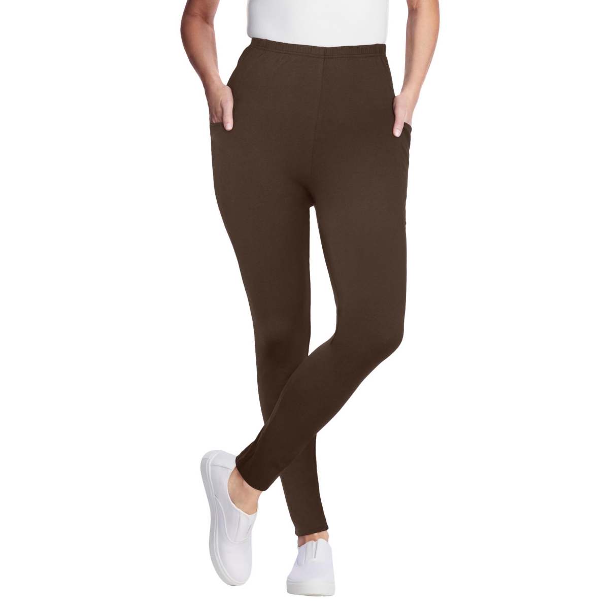 Woman Within Women’s Within Stretch-Cotton Knit Pull-On Pocket Leggings – Chocolate Woman Within Women’s Within Stretch-Cotton Knit Pull-On Pocket Leggings – Chocolate