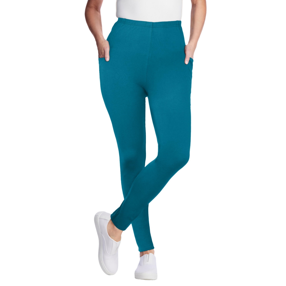 Woman Within Women’s Within Stretch-Cotton Knit Pull-On Pocket Leggings – Deep teal Woman Within Women’s Within Stretch-Cotton Knit Pull-On Pocket Leggings – Deep teal