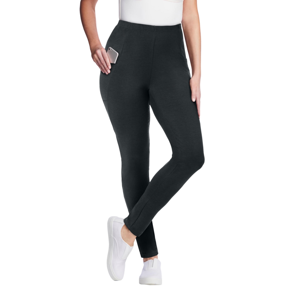 Woman Within Women’s Within Stretch-Cotton Knit Pull-On Pocket Leggings – Heather charcoal Woman Within Women’s Within Stretch-Cotton Knit Pull-On Pocket Leggings – Heather charcoal