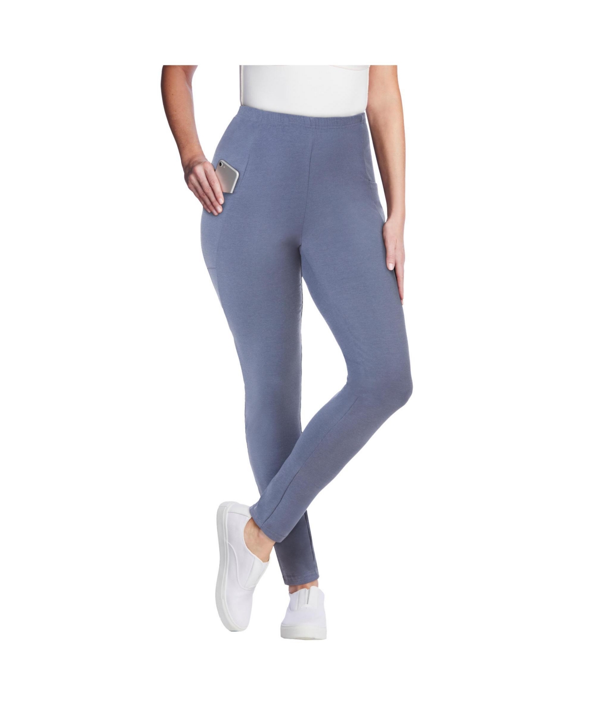 Woman Within Women’s Within Stretch-Cotton Knit Pull-On Pocket Leggings – Heather navy