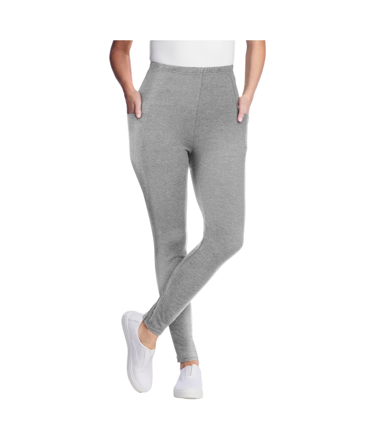 Woman Within Women’s Within Stretch-Cotton Knit Pull-On Pocket Leggings – Medium heather grey Woman Within Women’s Within Stretch-Cotton Knit Pull-On Pocket Leggings – Medium heather grey