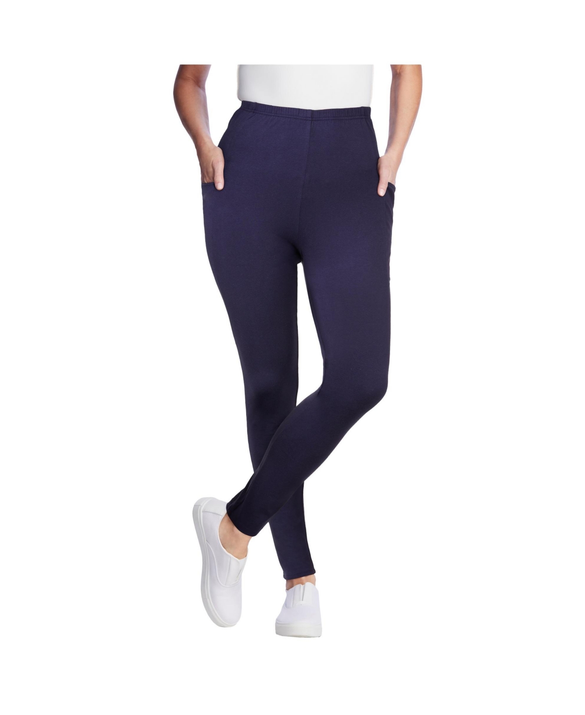 Woman Within Women’s Within Stretch-Cotton Knit Pull-On Pocket Leggings – Navy