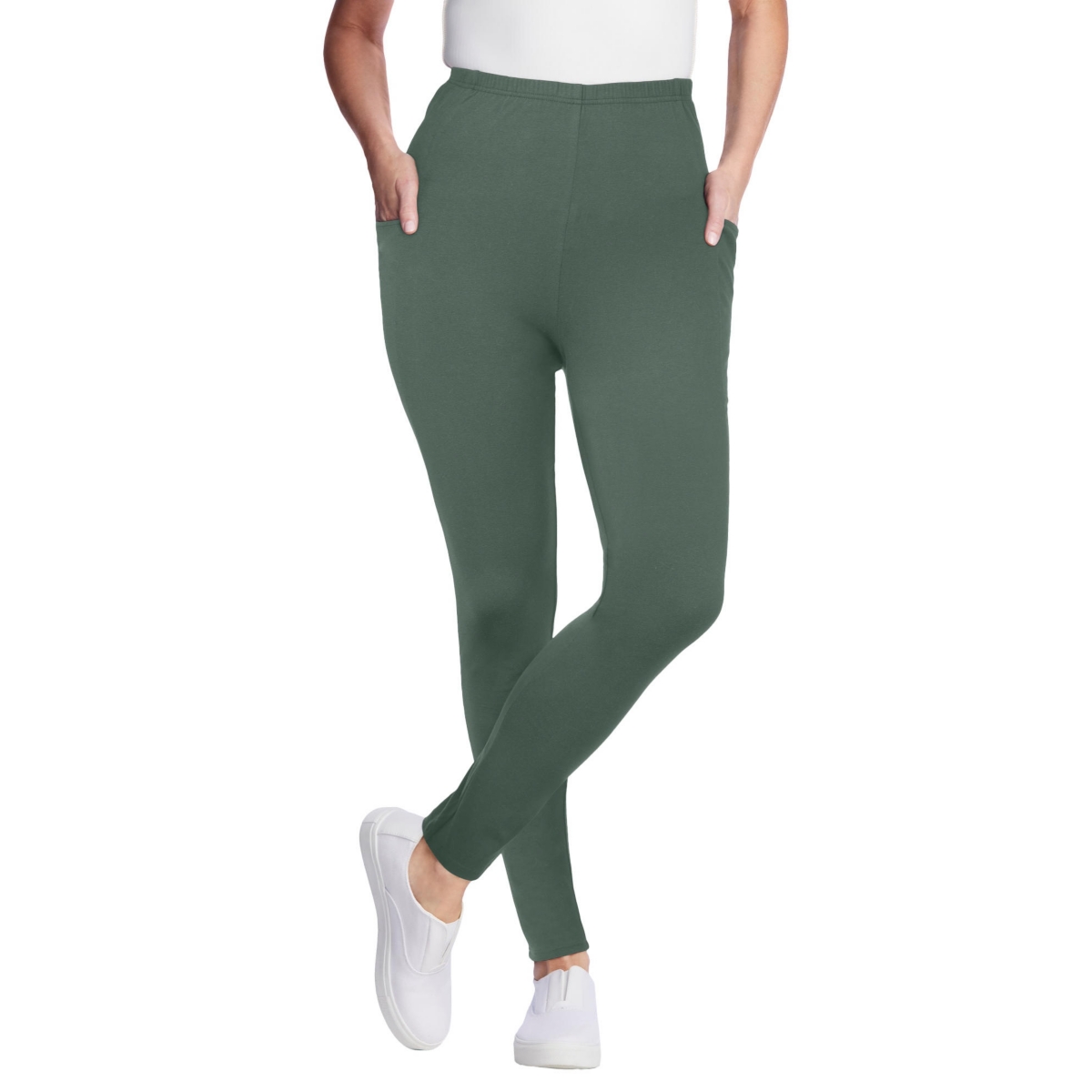 Woman Within Women’s Within Stretch-Cotton Knit Pull-On Pocket Leggings – Pine Woman Within Women’s Within Stretch-Cotton Knit Pull-On Pocket Leggings – Pine