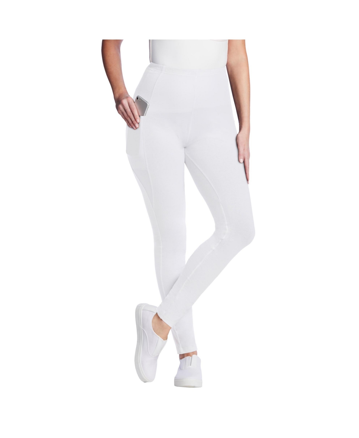 Woman Within Women’s Within Stretch-Cotton Knit Pull-On Pocket Leggings – White Woman Within Women’s Within Stretch-Cotton Knit Pull-On Pocket Leggings – White