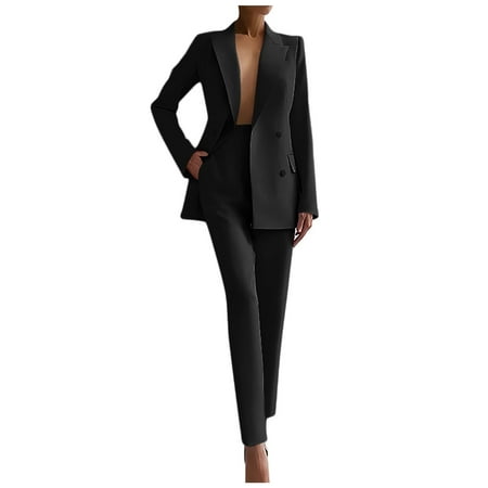 Women Suits 2 Piece Set Women Solid Long Sleeved Suit Pockets Trousers Pants Suit Elegant Snow Gear Pantsuit for Party Wedding plus Size Snow Pants for 3x Young Work Outfits Bridal Wedding Black S Women Suits 2 Piece Set Women Solid Long Sleeved Suit Pockets Trousers Pants Suit Elegant Snow Gear Pantsuit for Party Wedding plus Size Snow Pants for 3x Young Work Outfits Bridal Wedding Black S