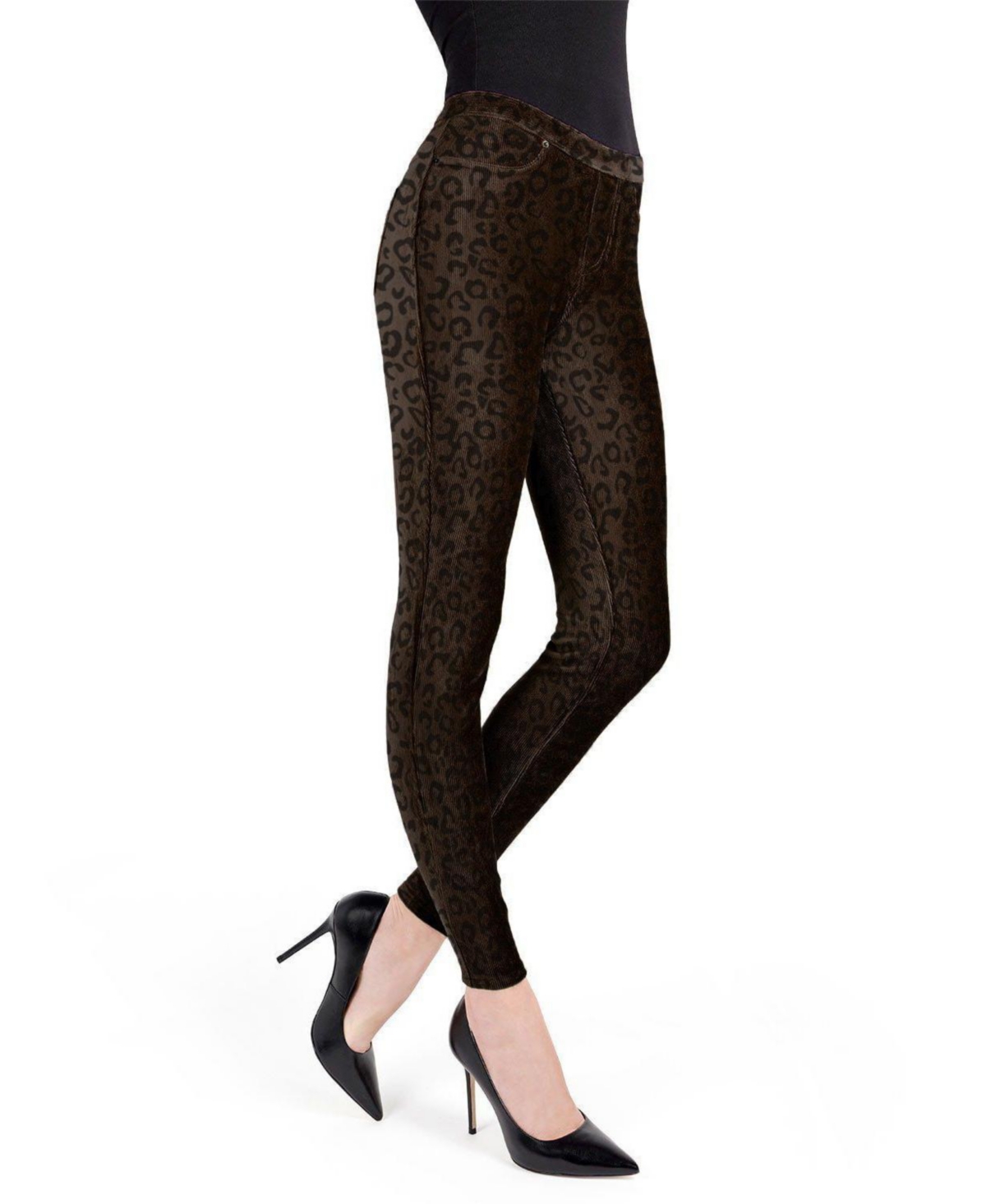 Women’s Brown Corduroy Cotton Blend Animal Print Leggings – Brown
