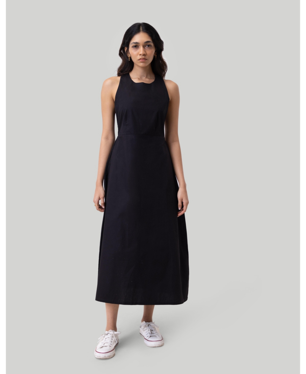 Women’s Cross-back Midi Dress – Black