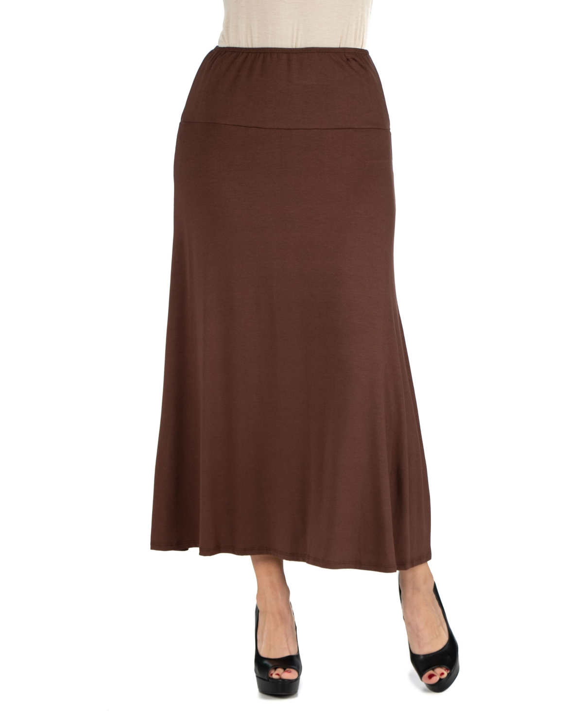 Women’s Elastic Waist Maxi Skirt – Brown