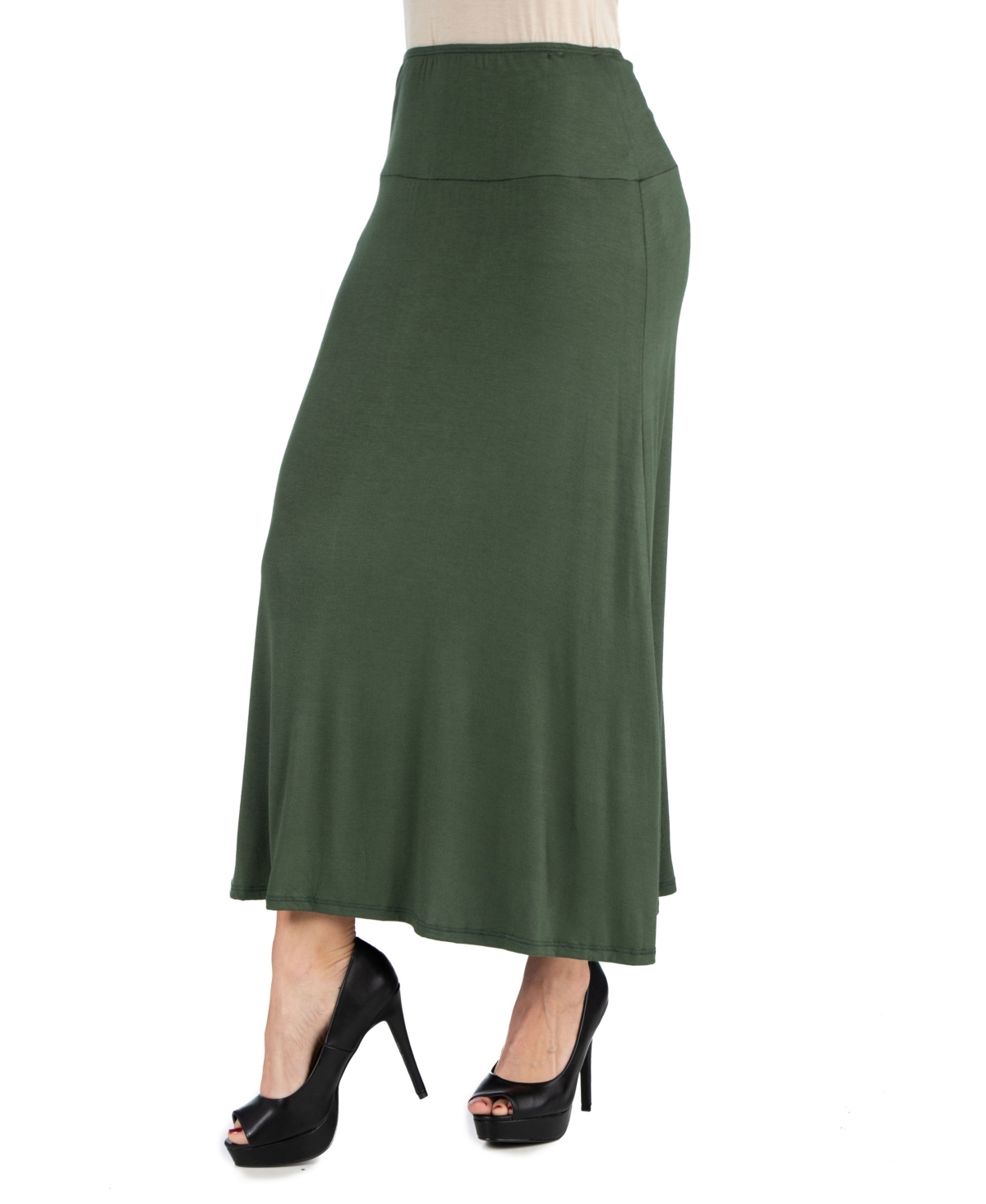 Women’s Elastic Waist Maxi Skirt – Olive