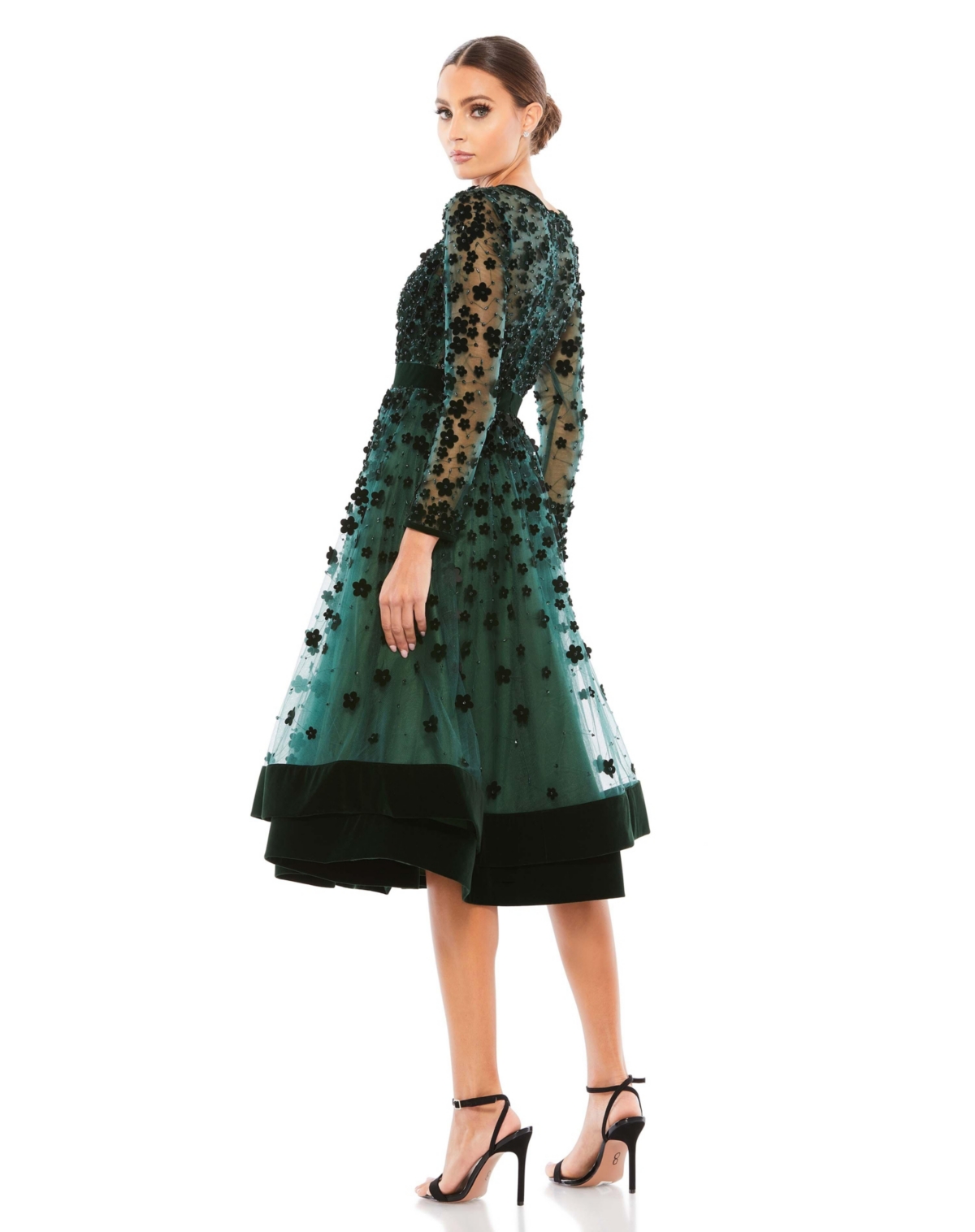 Women’s Embellished Illusion High Neck Long Sleeve Fit & Flare Dress – Emerald Women’s Embellished Illusion High Neck Long Sleeve Fit & Flare Dress – Emerald