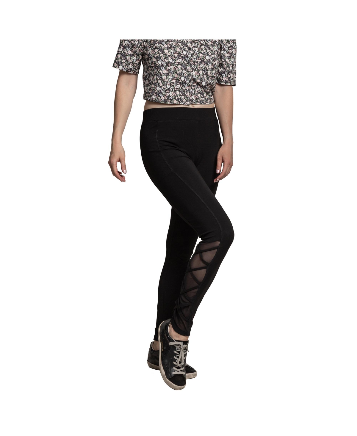 Women’s Interlaced Mesh Leggings With Side Pockets – Black Women’s Interlaced Mesh Leggings With Side Pockets – Black