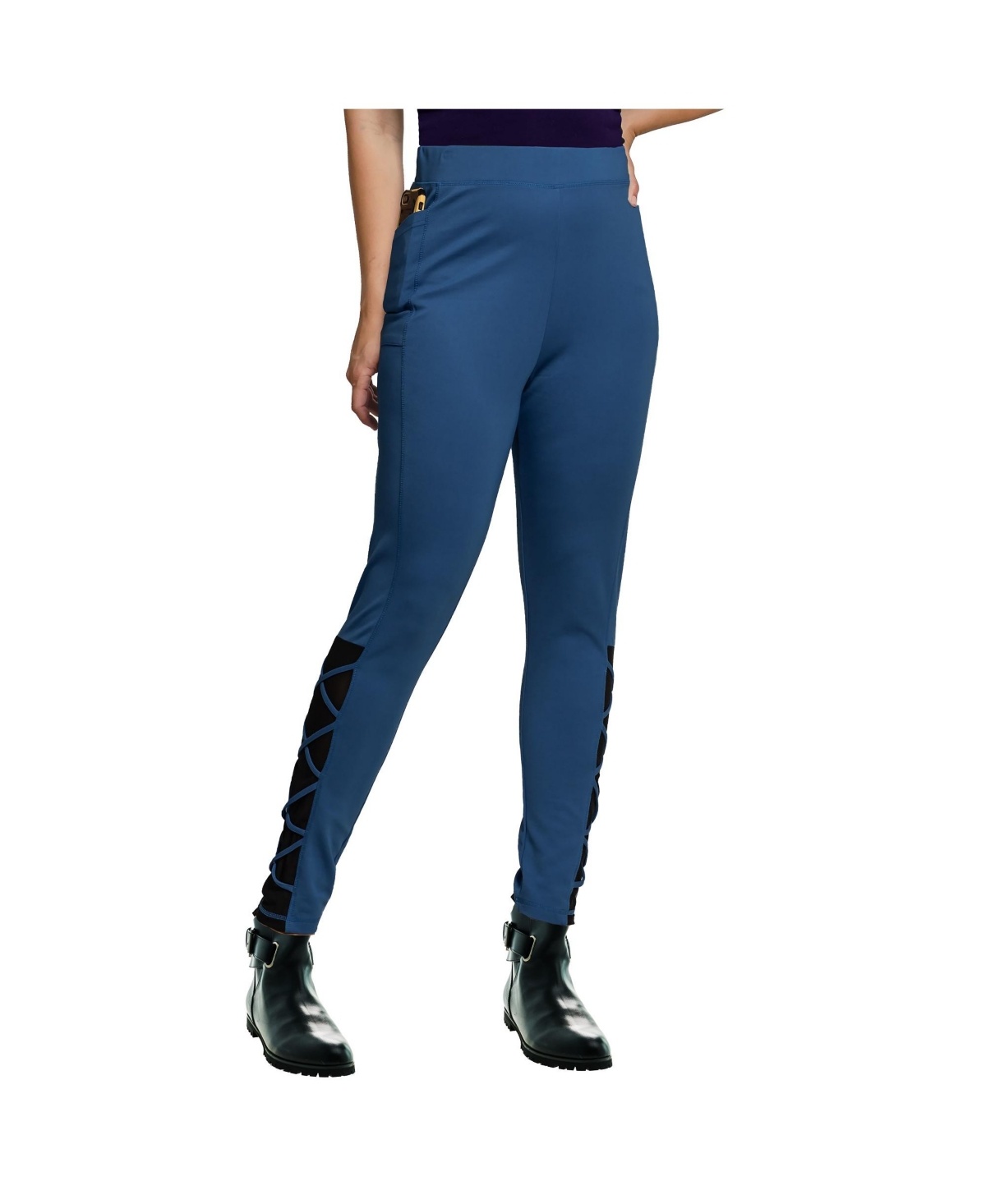 Women’s Interlaced Mesh Leggings With Side Pockets – Turquoise Women’s Interlaced Mesh Leggings With Side Pockets – Turquoise
