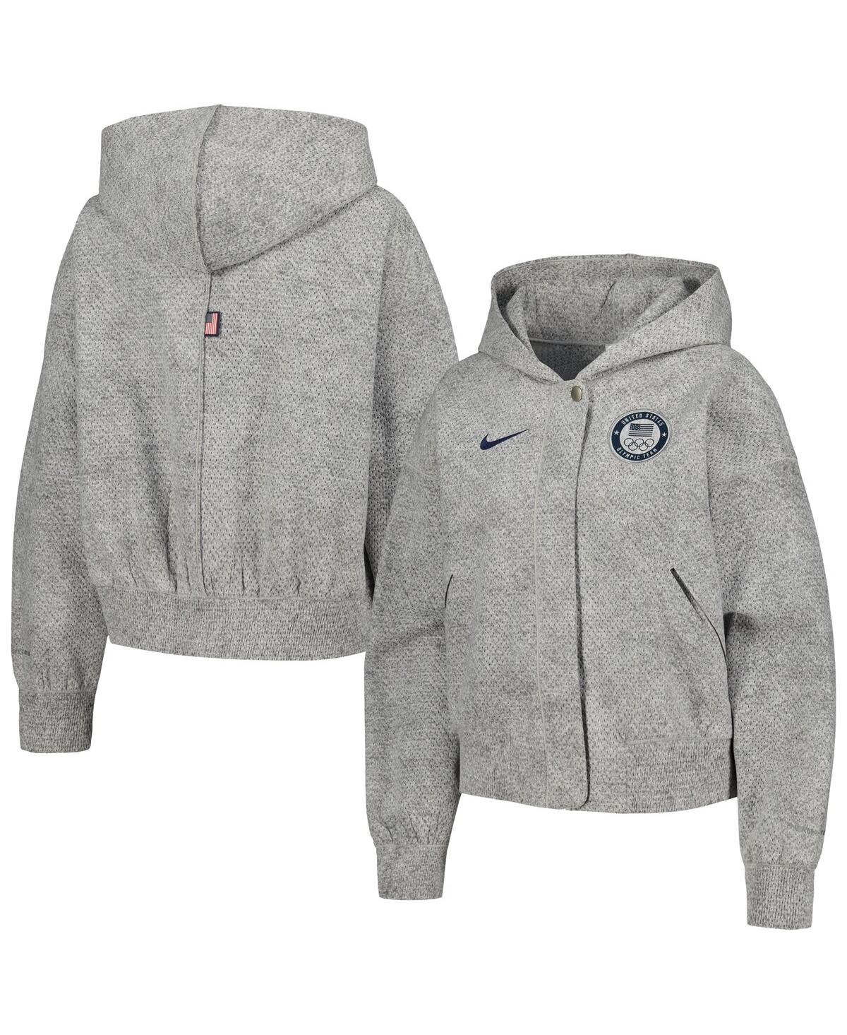Women’s Nike Gray Team Usa Media Day Oversized Cropped Hoodie Performance Full-Zip Jacket – Gray