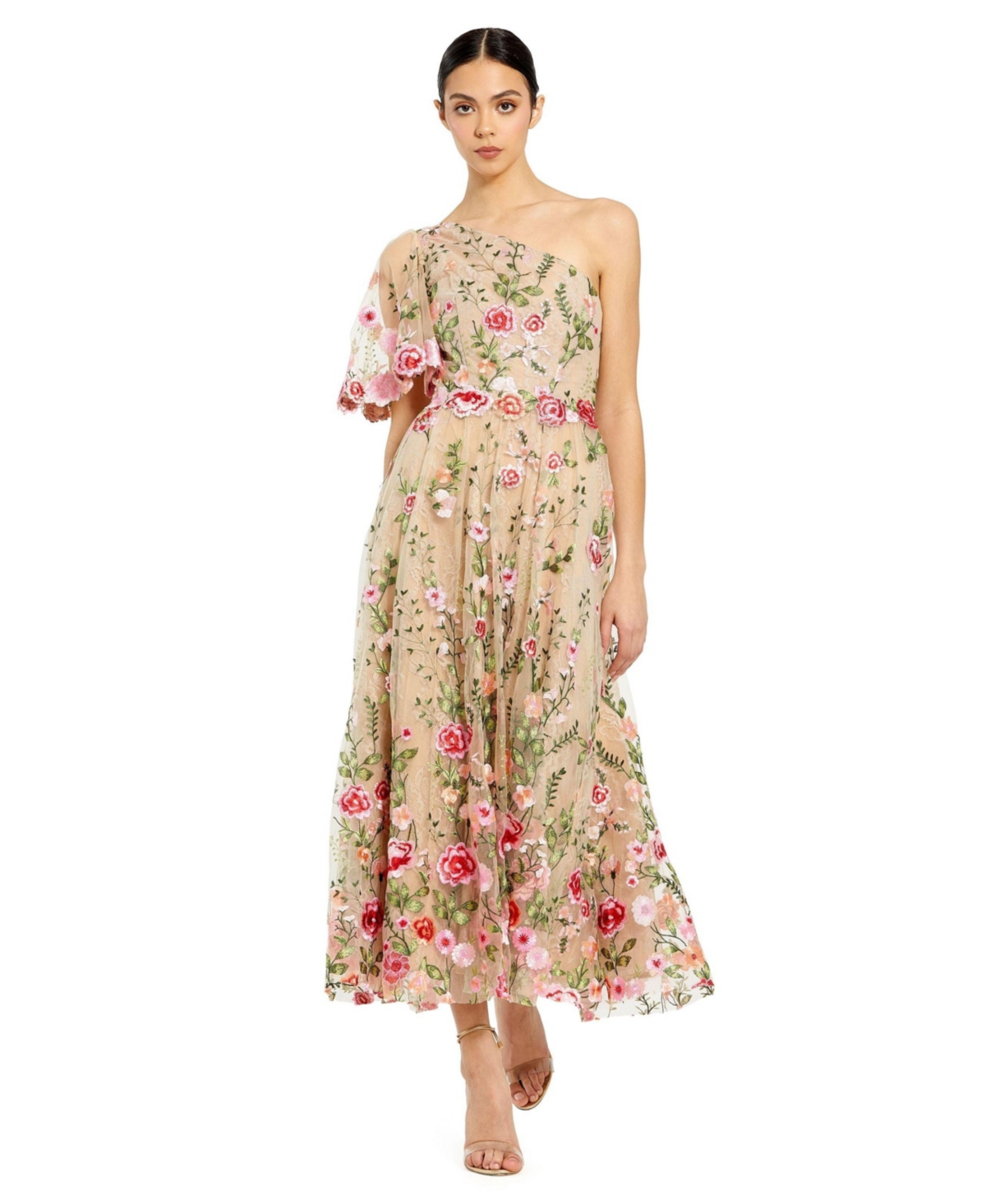 Women’s One Shoulder Lace Embroidered Dress – Pink multi Women’s One Shoulder Lace Embroidered Dress – Pink multi