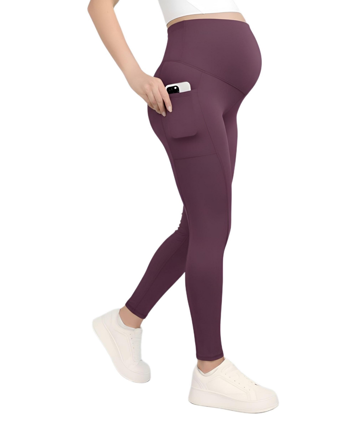 Women’s Over the Belly Side Pocket Active Maternity Leggings – Motherhood Maternity – Mauve wine