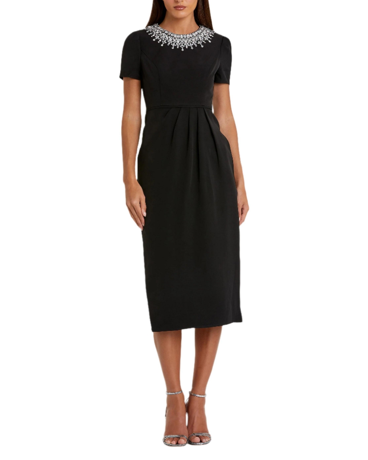 Women’s Rhinestone Neckline Column Dress – Black