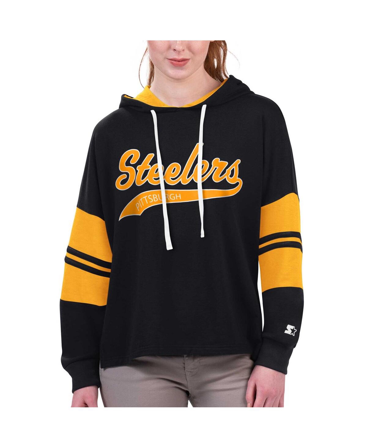 Women’s Starter Black Pittsburgh Steelers Bump And Run Long Sleeve Hoodie T-shirt – Black
