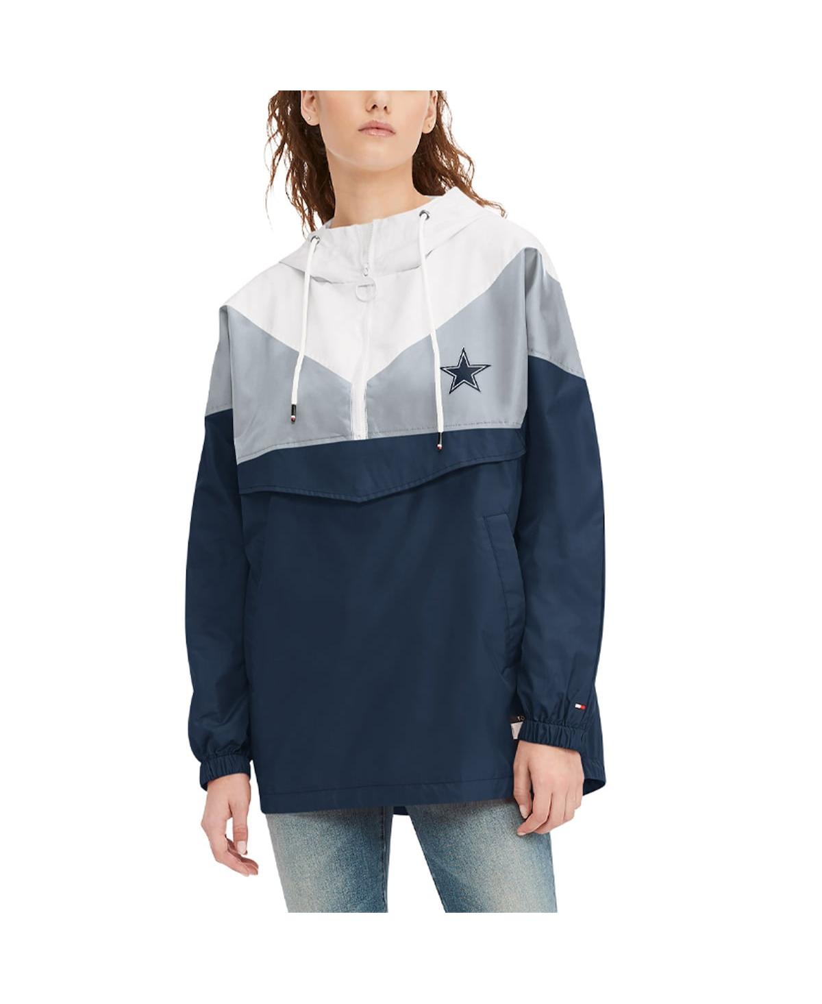 Women’s Tommy Hilfiger White, Navy Dallas Cowboys Staci Half-Zip Hoodie Windbreaker Jacket – White, Navy