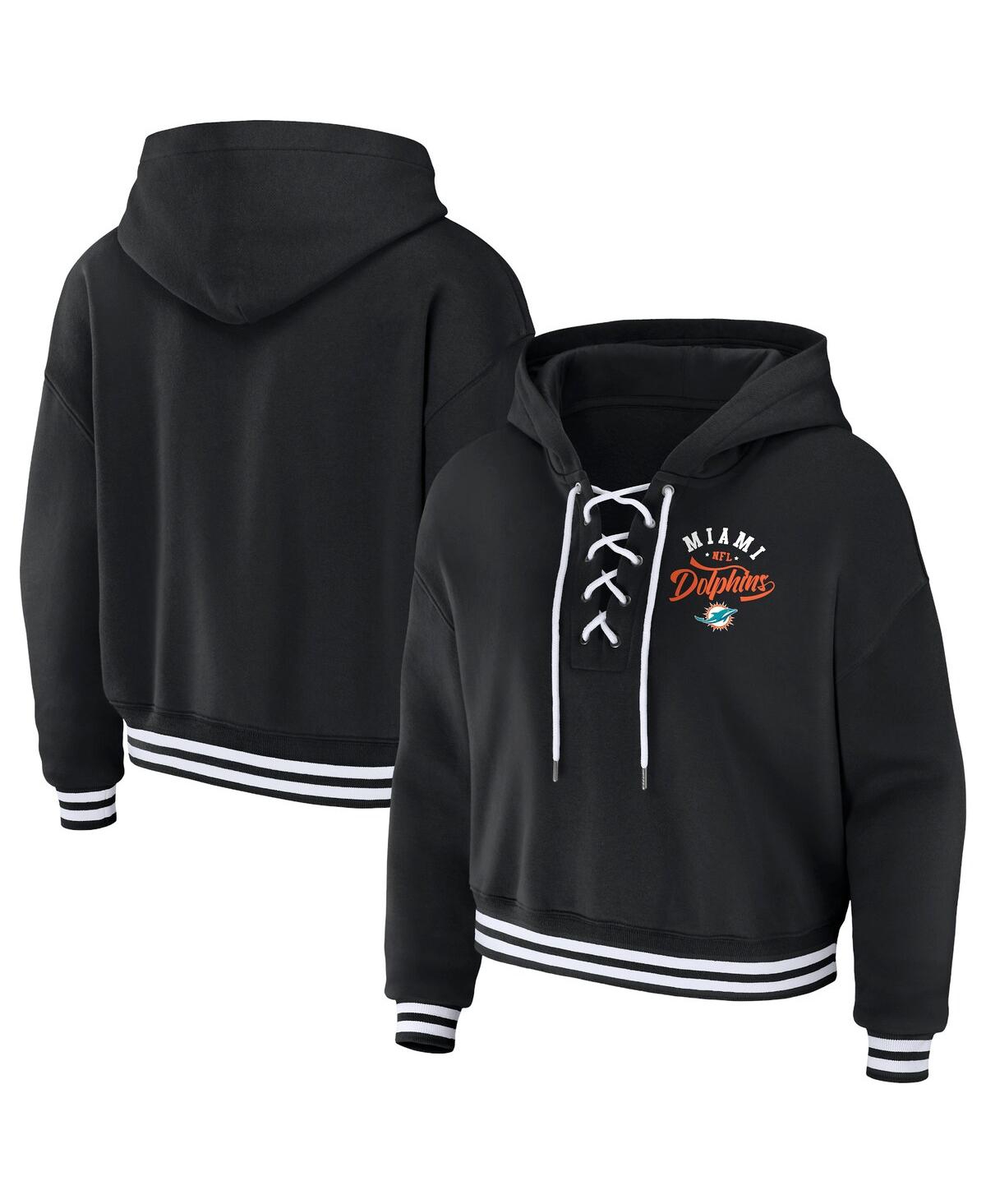 Women’s Wear by Erin Andrews Black Miami Dolphins Lace-Up Pullover Hoodie – Black