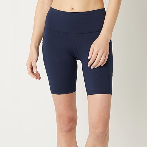Xersion EverUltra Womens 8″ High Rise Stretch Fabric Quick Dry Bike Short, X-small, Blue
