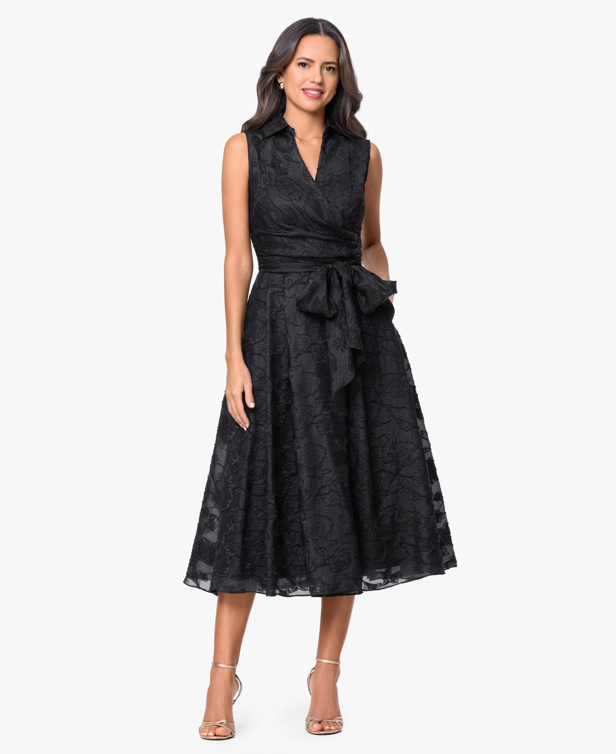 Xscape Women’s Collared V-Neck Midi Dress – Black Xscape Women’s Collared V-Neck Midi Dress – Black