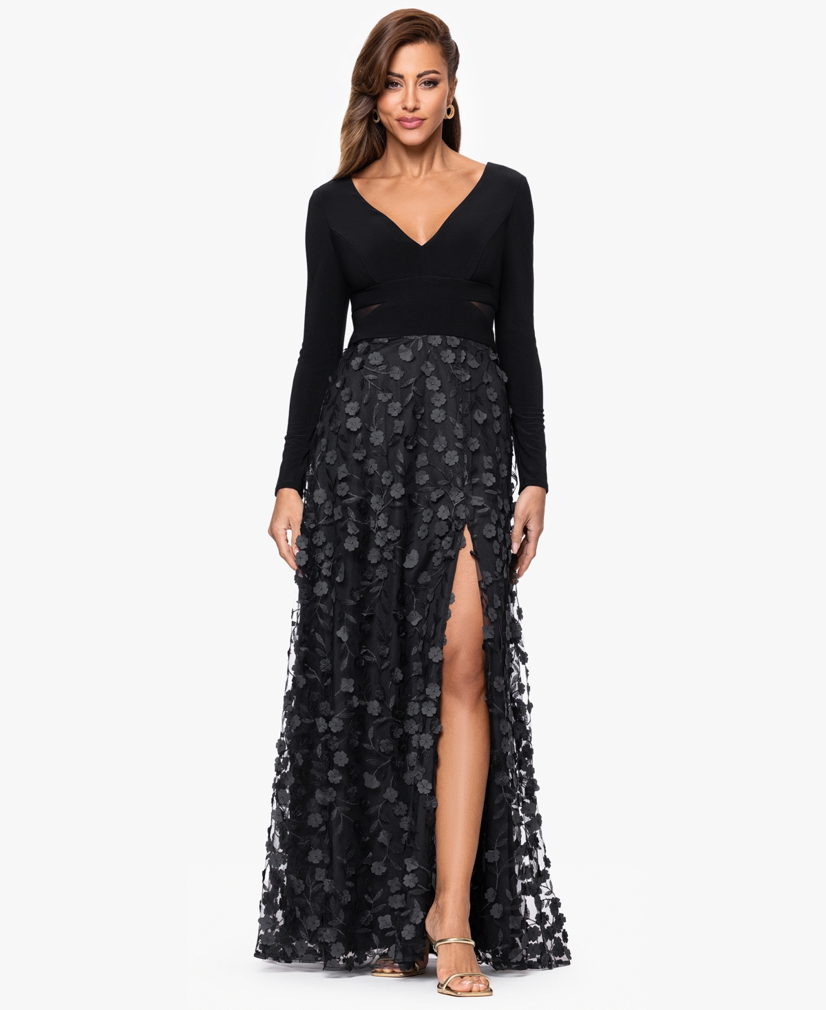Xscape Women’s Long Sleeve V-Neck Dress – Black Xscape Women’s Long Sleeve V-Neck Dress – Black