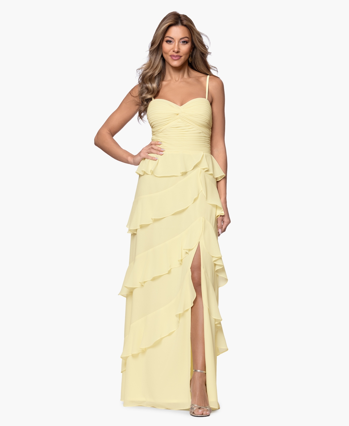 Xscape Women’s Ruffle Detail Tiered Maxi Dress – Butter