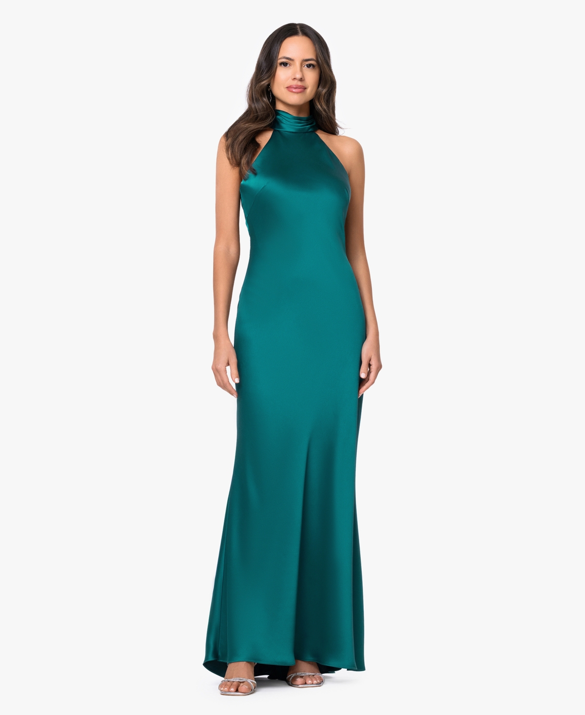 Xscape Women’s Tie Neck Long Dress – Teal