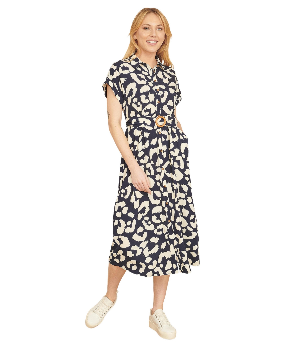 Yumi Women’s Abstract Animal Print Relaxed Midi Dress – Navy Yumi Women’s Abstract Animal Print Relaxed Midi Dress – Navy