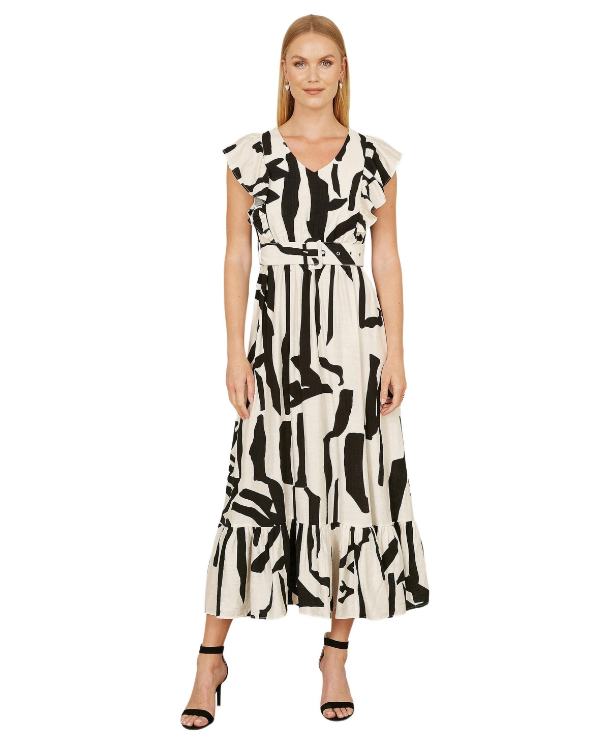 Yumi Women’s Abstract Print Viscose Midi Dress – Beige Yumi Women’s Abstract Print Viscose Midi Dress – Beige