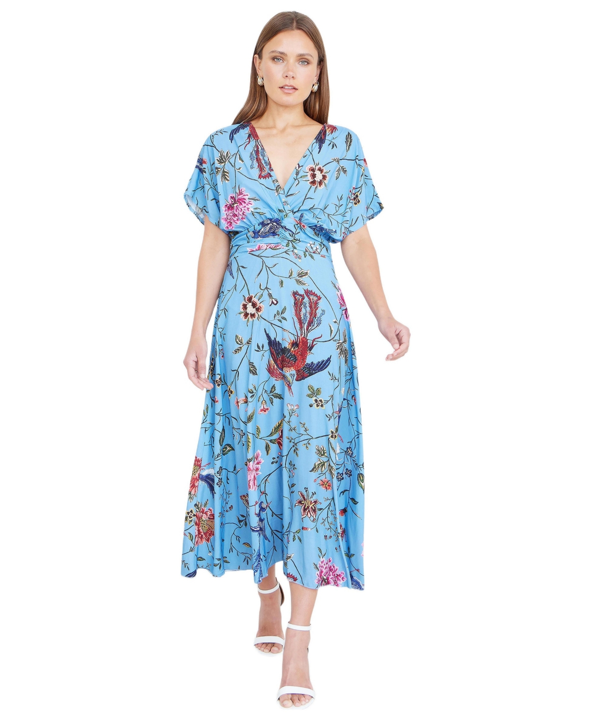 Yumi Women’s Bird And Floral Print Midi Dress – Blue