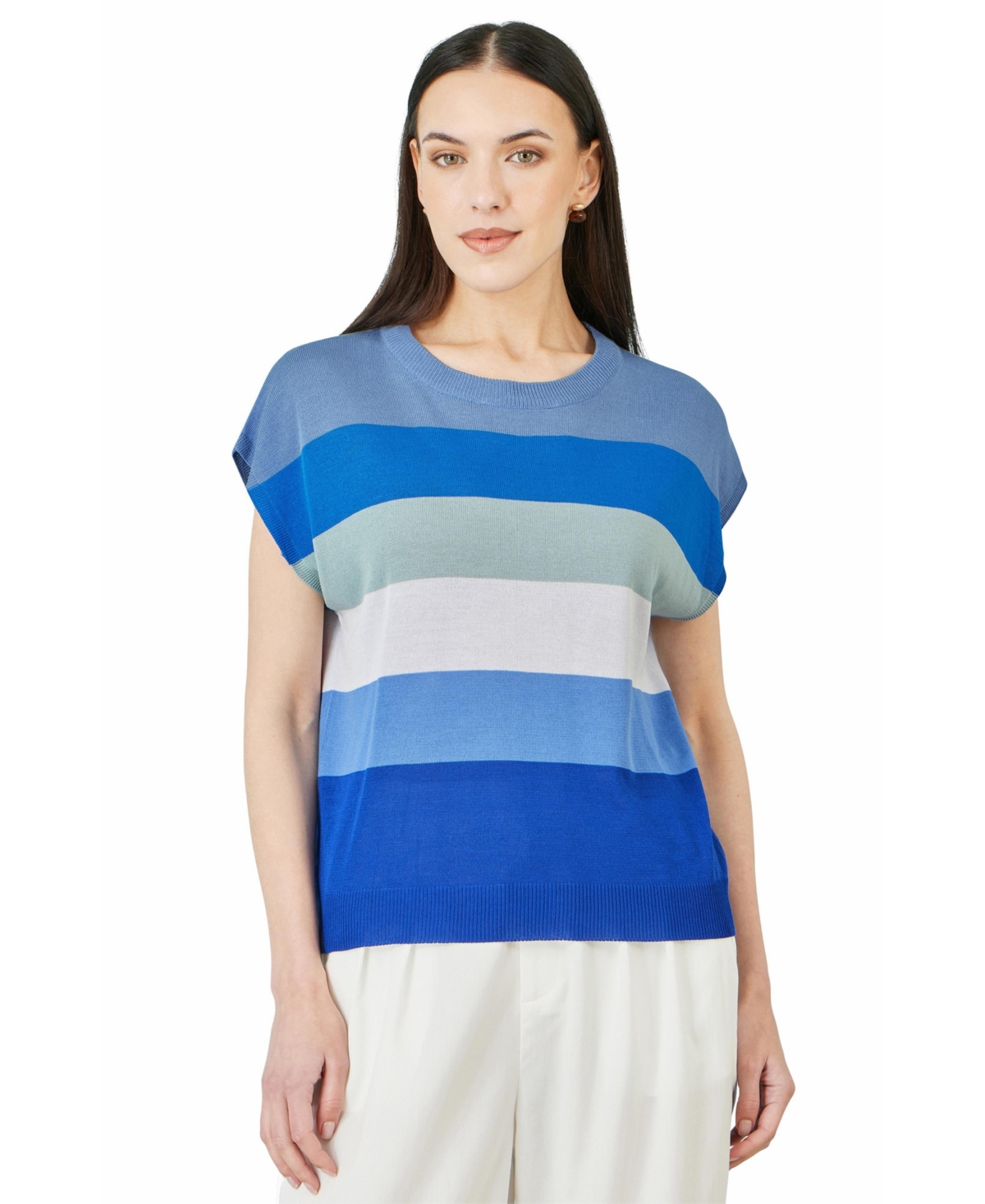 Yumi Women’s Block Stripe Relaxed Knitted Top – Blue Yumi Women’s Block Stripe Relaxed Knitted Top – Blue