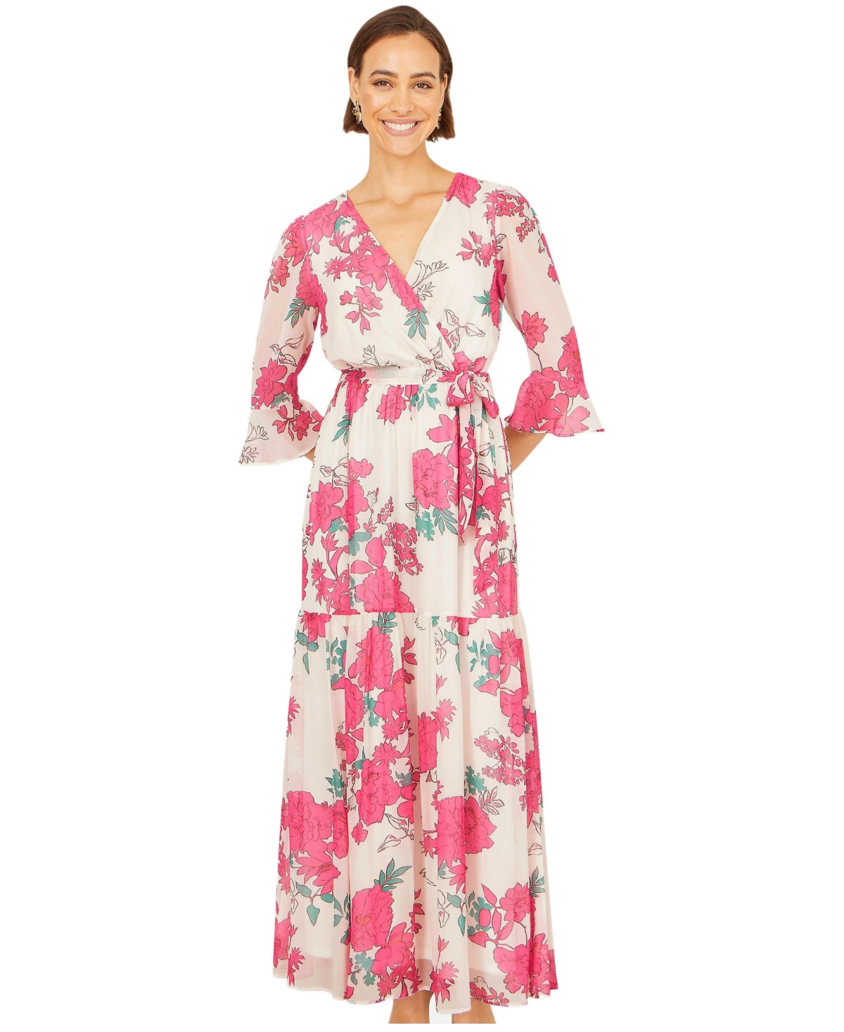 Yumi Women’s Blossom Print Maxi Wrap Dress – Pink