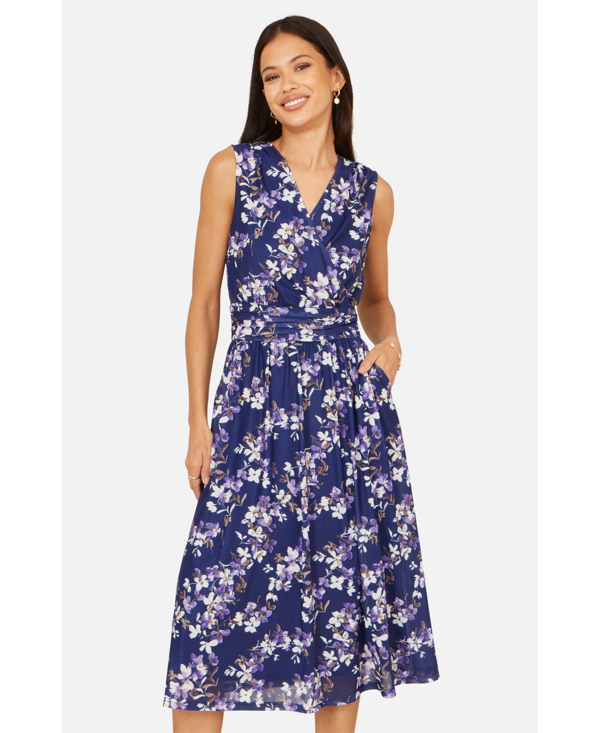 Yumi Women’s Blossom Print Mesh Stretch Midi Dress – Navy Yumi Women’s Blossom Print Mesh Stretch Midi Dress – Navy