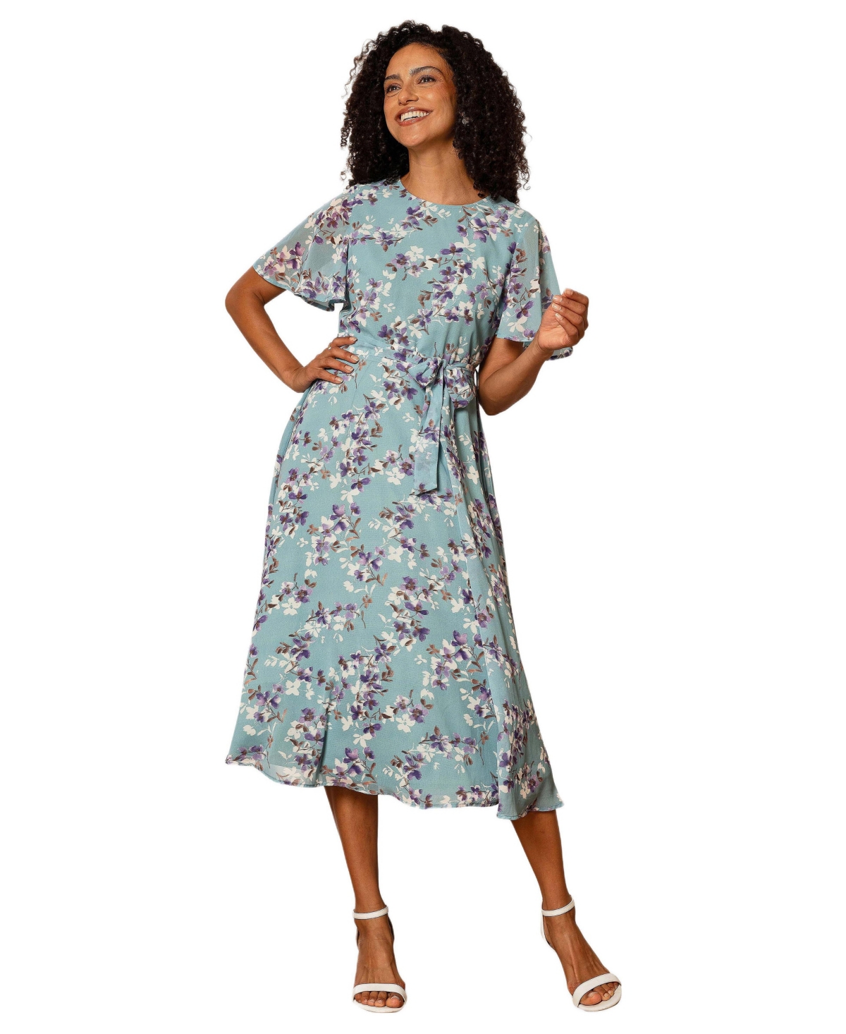 Yumi Women’s Blossom Print Midi Skater Dress – Blue Yumi Women’s Blossom Print Midi Skater Dress – Blue
