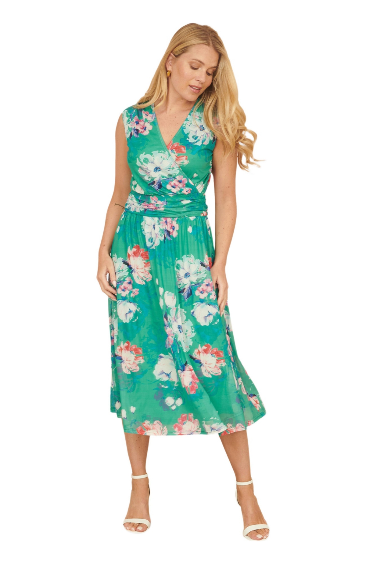 Yumi Women’s Blossom Print Stretch Mesh Dress – Green