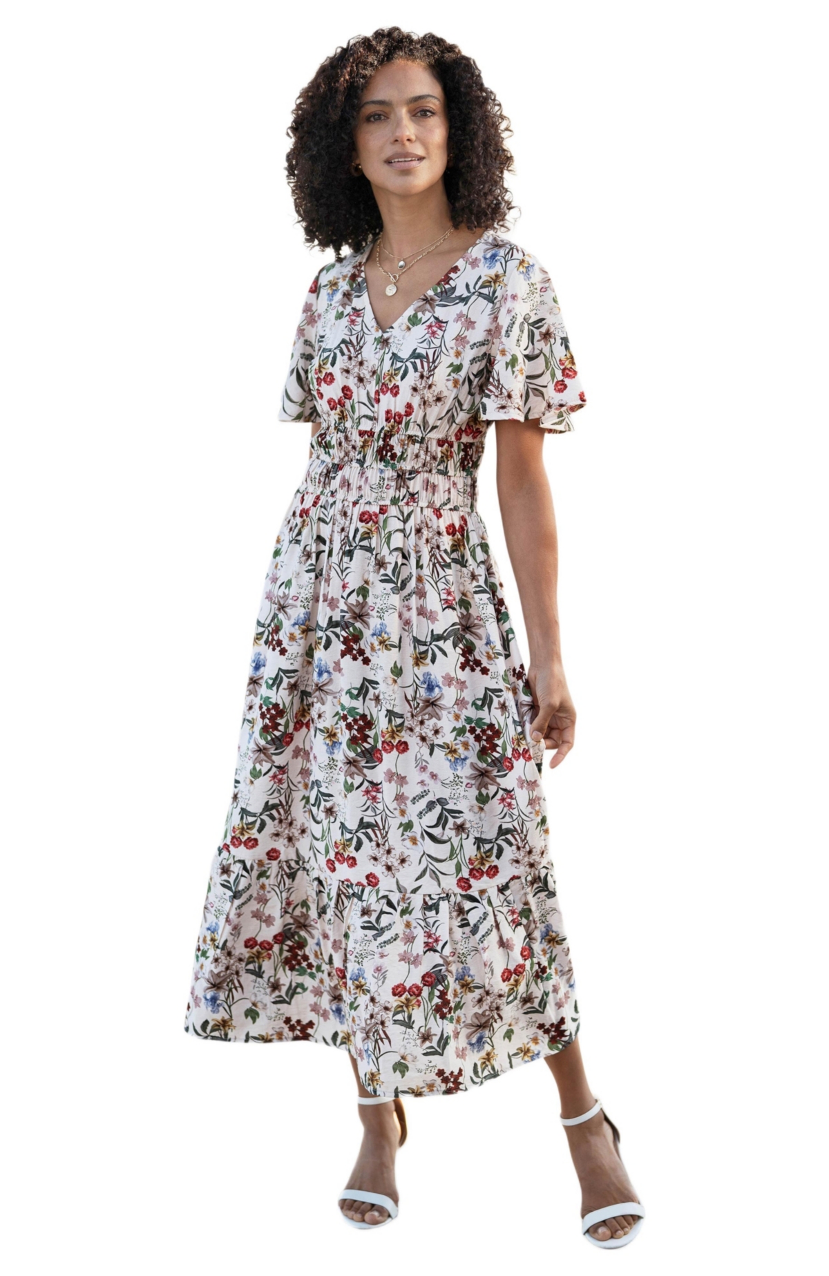 Yumi Women’s Botanical Print Viscose Midi Dress – Ivory Yumi Women’s Botanical Print Viscose Midi Dress – Ivory