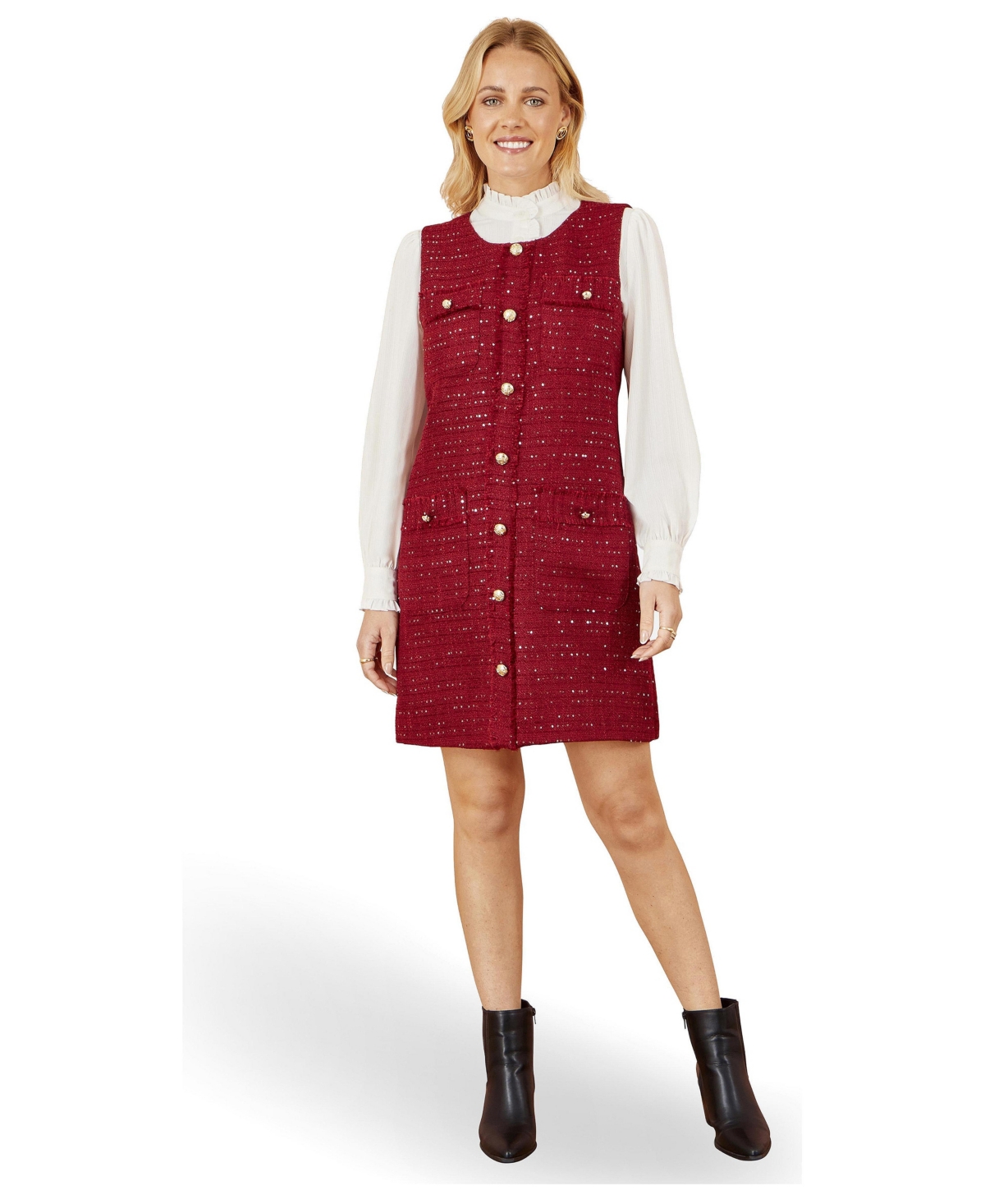 Yumi Women’s Boucle Tunic Dress – Burgundy Yumi Women’s Boucle Tunic Dress – Burgundy